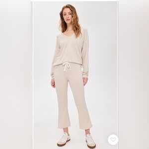 Splits59 Brooks Fleece Cropped Flare Neutral Cream Lounge Pants Sweats